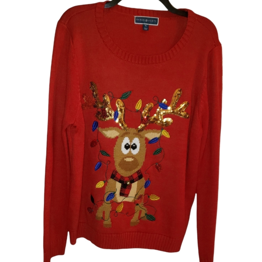 Karen Scott Sequined Reindeer Sweater, Created